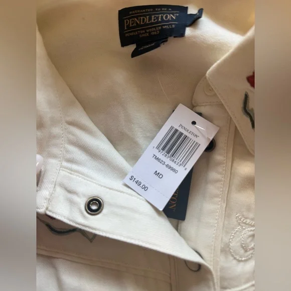 NWT Pendleton Western Embroidered Button Down Ecru - Picture 11 of 11